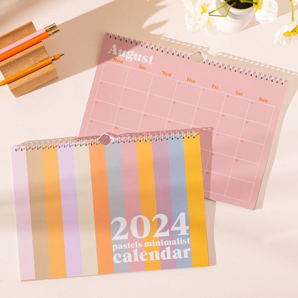 2024 calendar, habit tracker and daily gratitude pad gift set. in pastel colours. 100% recycled paper.