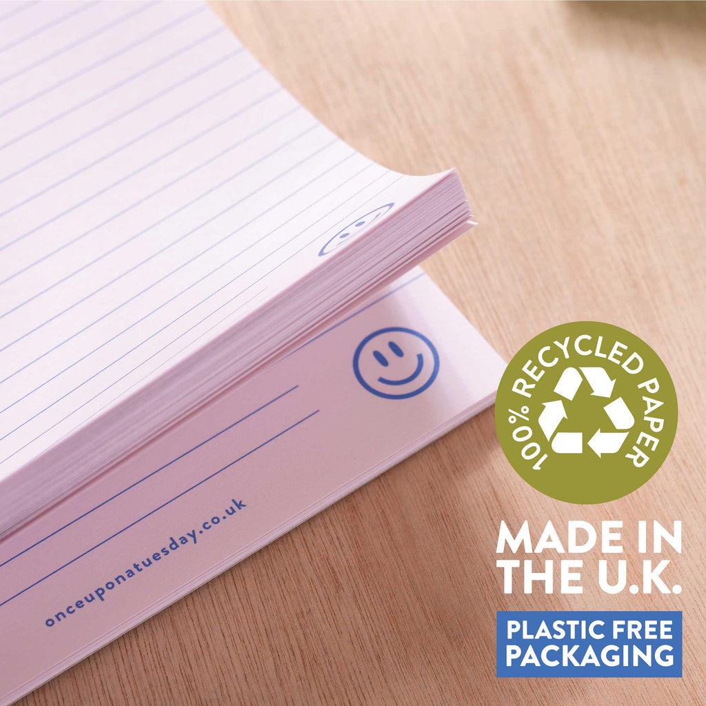 A5 notepad. school days. lined notepad. recycled paper pad.