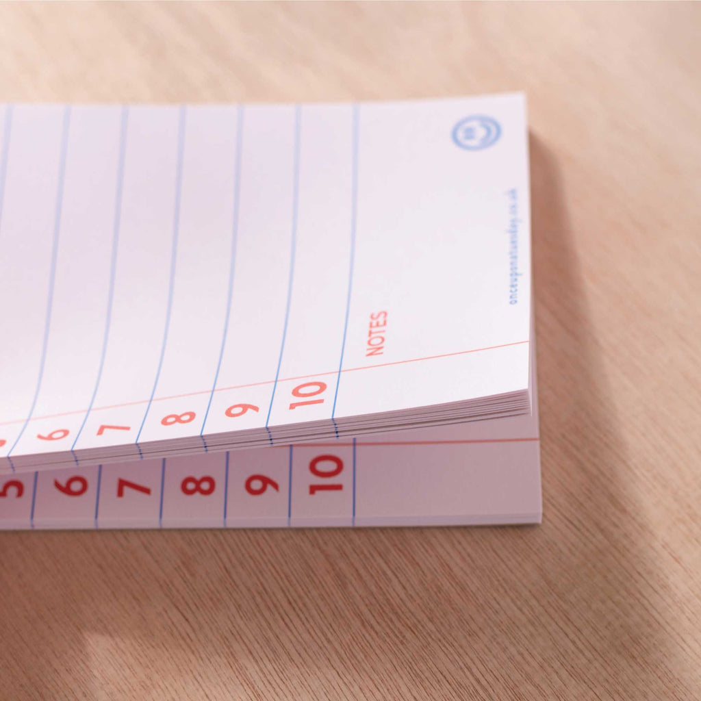 slim, compact to do list. blue and red. school day. back to school. recycled paper. made in the UK.