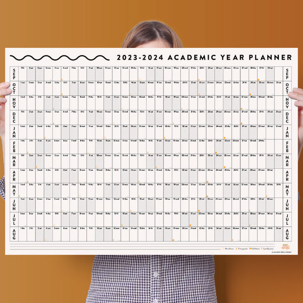 2023-2024 Academic Wall Planner in Black & White. September 2023 to August 2024. 100% Recycled Paper. Made in the UK.