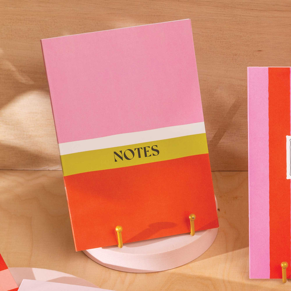 A5 cherry red and pink colour block notebook