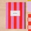 A5 lined notebook. Hot Pink. Cherry Red. Striped.