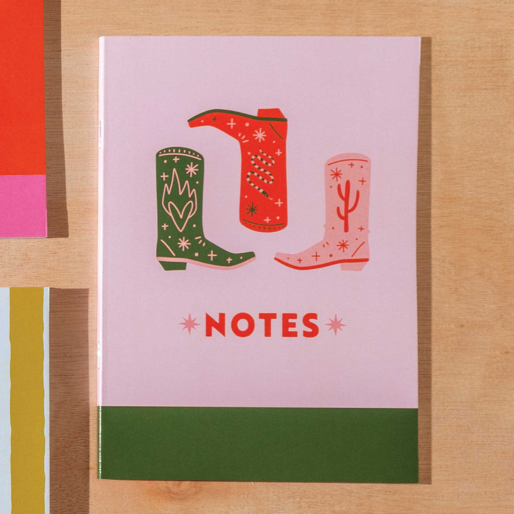 cowboy boot. A5 lined notebook. Ruled Notebook. 100% Recycled Paper. Made in the UK. Cowgirl