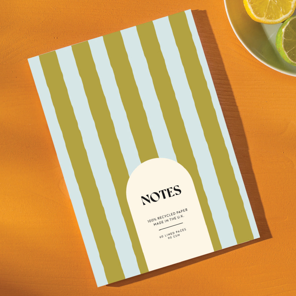 Avocado green and blue striped notebook