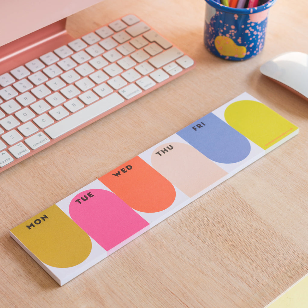Bright Arches Weekly Keyboard Planner Pad. 30x7.5cm. 100% Recycled Paper. Made in the UK.