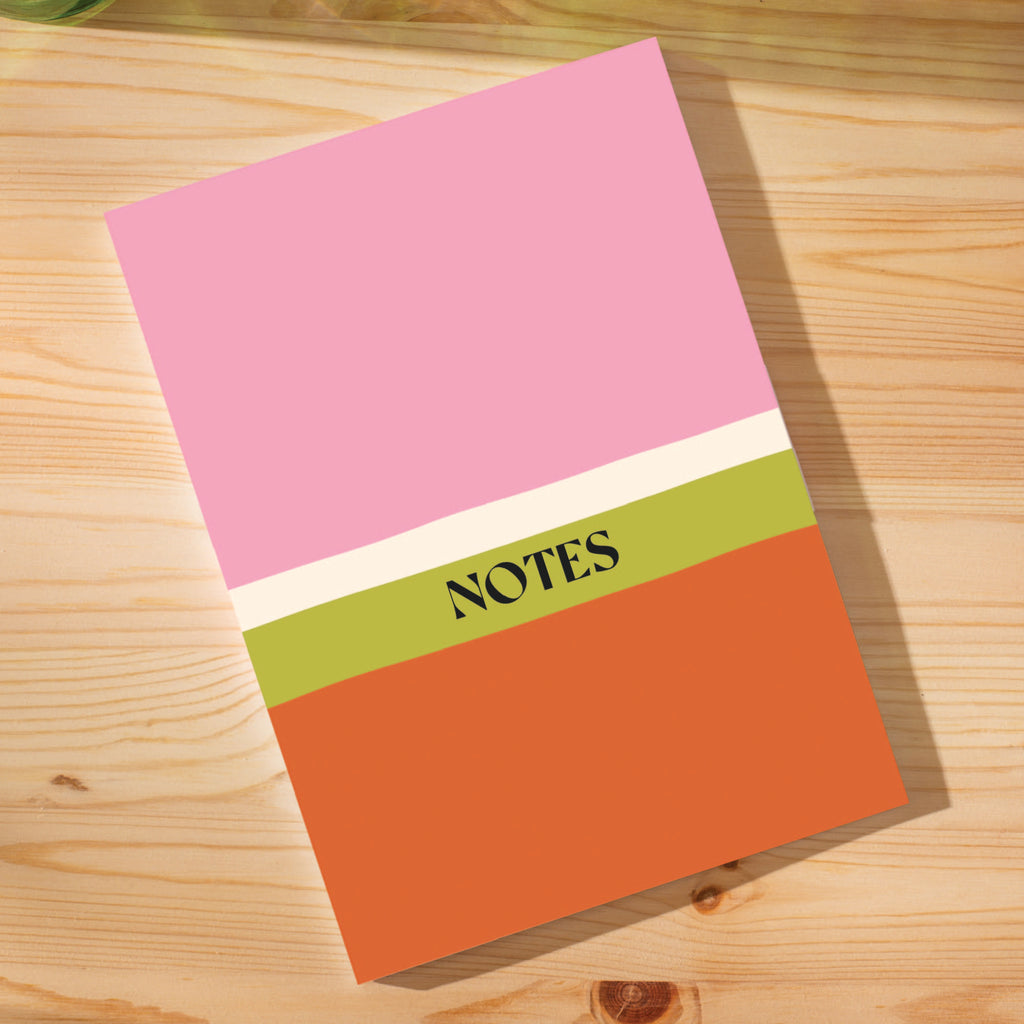cherry red and pink colour block notebook