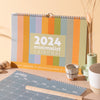 2024 A4 Calendar - a surf inspired colour palette on each monthly page. 100% Recycled Paper, Made in the UK.