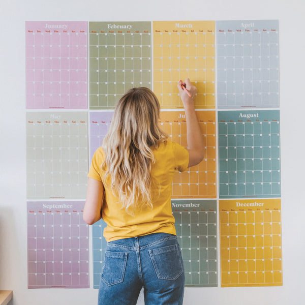 XXL A3 wall calendar with 12 separate pages. Pastels wall planner. 100% recycled paper.