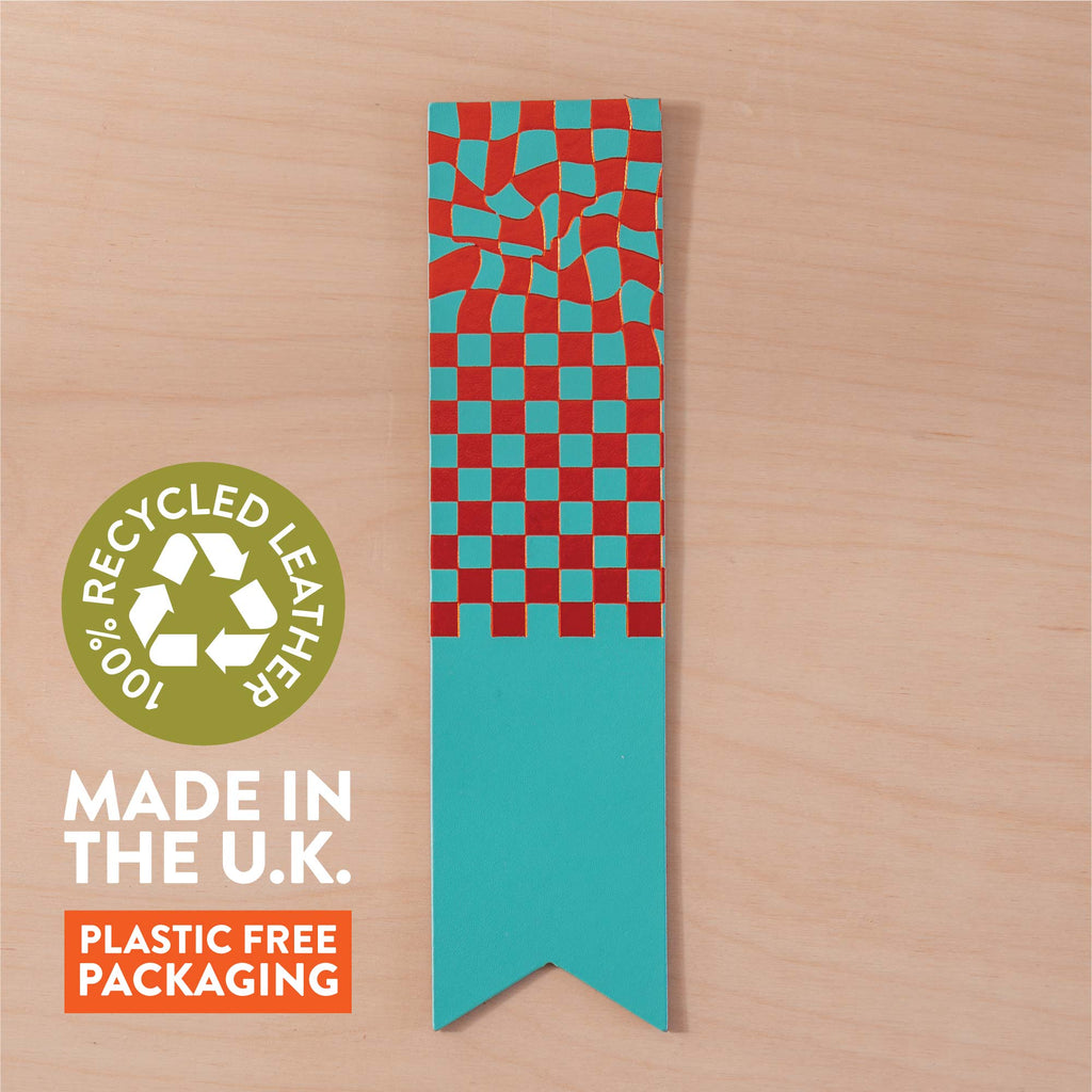 Colourful and metallic bookmark. Recycled Leather. handmade in the UK