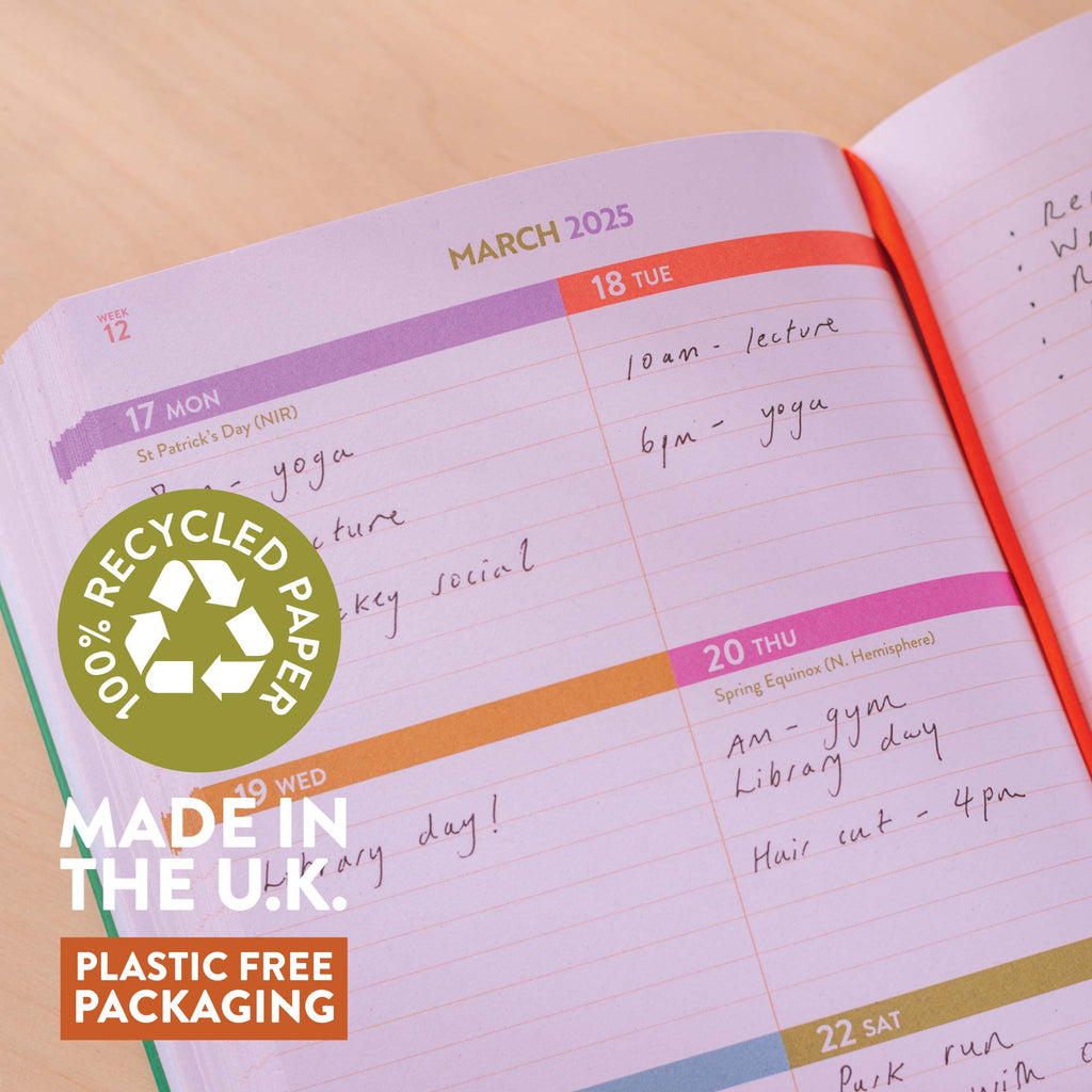 2024 - 2025 academic diary. Organic Paper Shapes. Week to view. A5, hardcover journel. 100% recycled paper. Made in the UK.