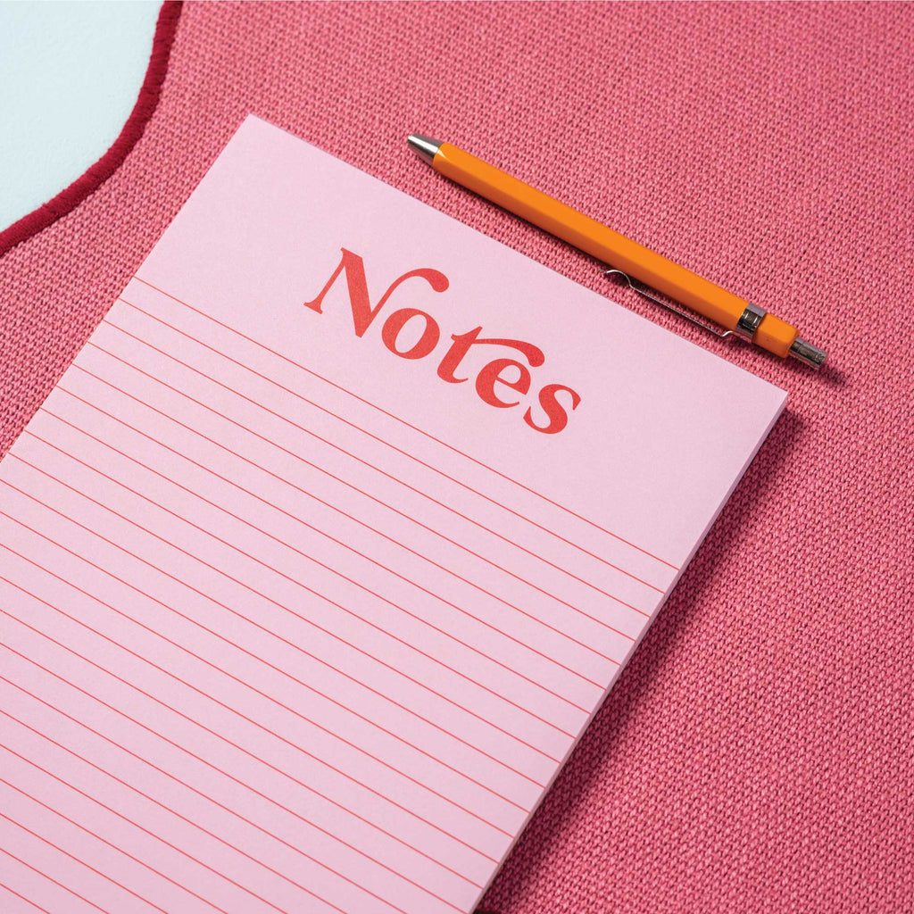 a5 recycled paper notepad in pink and red