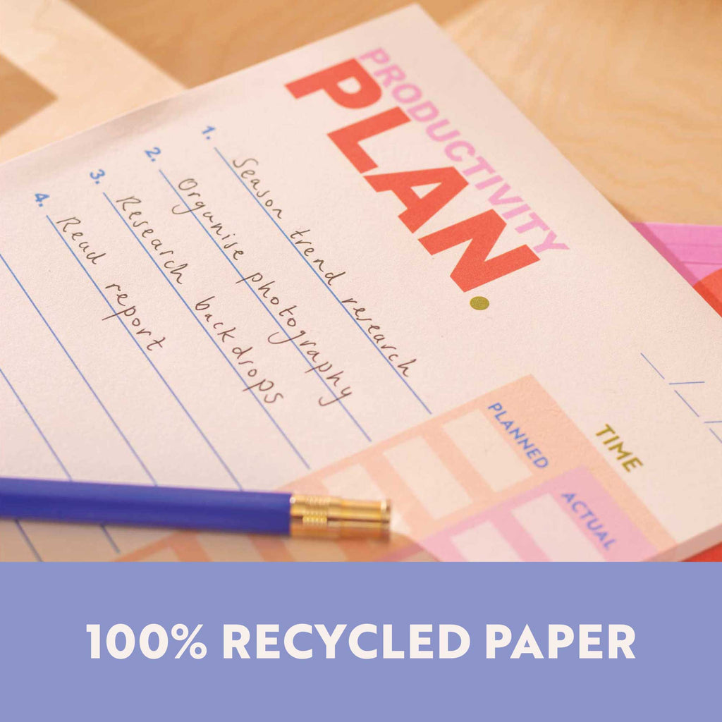 a5 daily planner pad. time clarity and productivity planner. time management. 100% recycled paper. made in the UK.