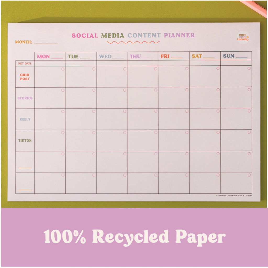 set of social media planning pads. weekly planner and content planner. A4 and A5. 100% recycled paper.