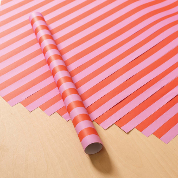 hot pink stripe gift wrap. 5 pack. 10 pack. christmas wrapping paper. birthday wrapping paper. eco gift wrap. 100% recycled paper. made in the UK. gift paper. recycled wrapping. gift wrap.