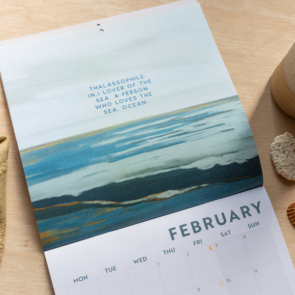 2024 21x21cm Calendar - ocean and shore illustrations with nautical quotes on each monthly page. 100% Recycled Paper, Made in the UK.