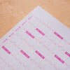 A1 size wall planner. 2024 year planner, January to December. Pink and Orange. Highlighed weekends, week numbers and moon phases. 100% Recycled Paper. Made in the UK.