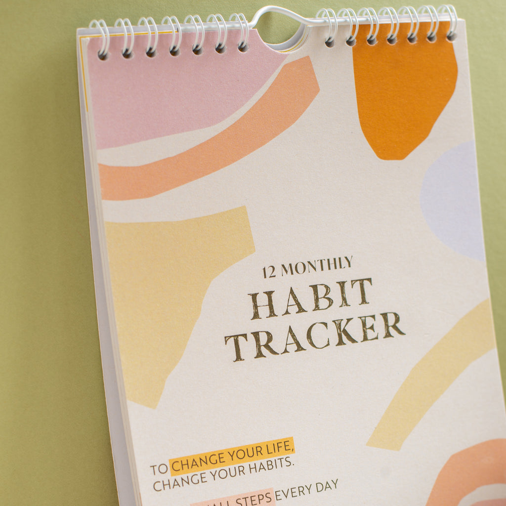 pastel organic a5 habit tracker. 12 month. undated. start at any time. 100% recycled paper. made in the UK.
