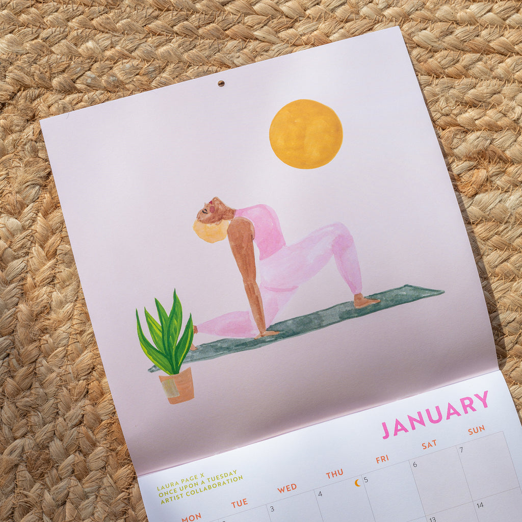 2024, 21x42cm hanging wall calendar designed with illustrator and painter Laura Page. 100% recycled paper. Made in the UK.