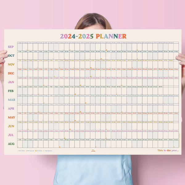 academic year 2024 - 2025 wall planner. this is the year. 49x70cm. 100% recycled paper. Colourful planner