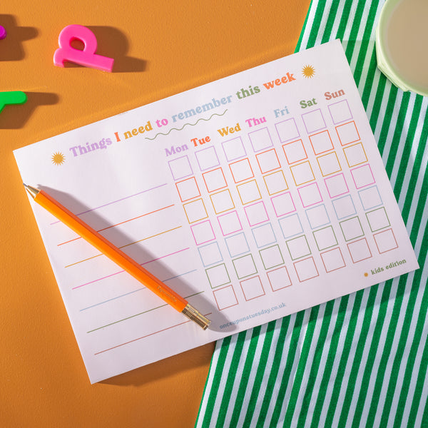 A5 Weekly Planner for Kids. Help them grow their independence with this handy chore/habit/routine tracker. Made in the UK on 100% Recycled Paper.