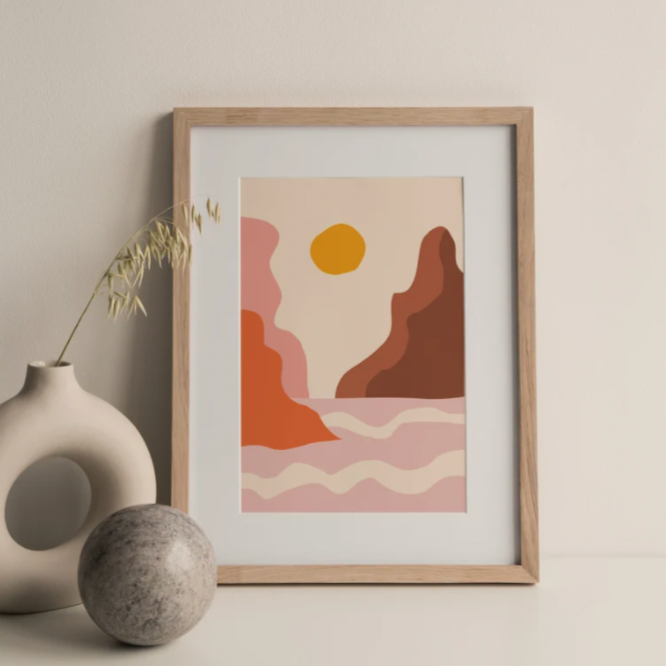 Mountains and Sunset Ocean Print - A4 or A5 - example