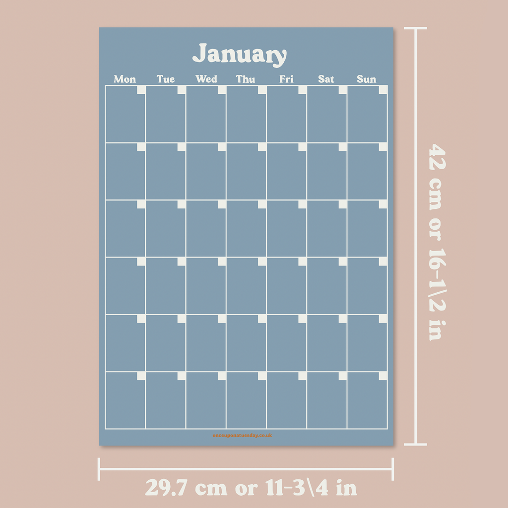 A3 wall calendar with 12 separate pages. Blue wall planner