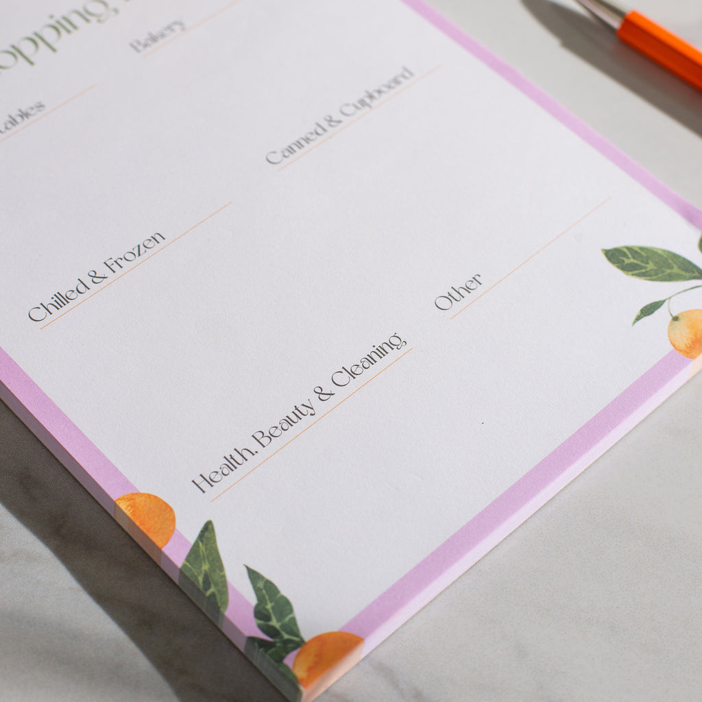 shopping list pad with categories