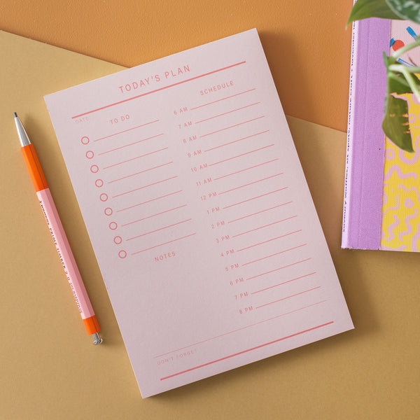 Daily planner pad. Pink desk pad, minimalist design