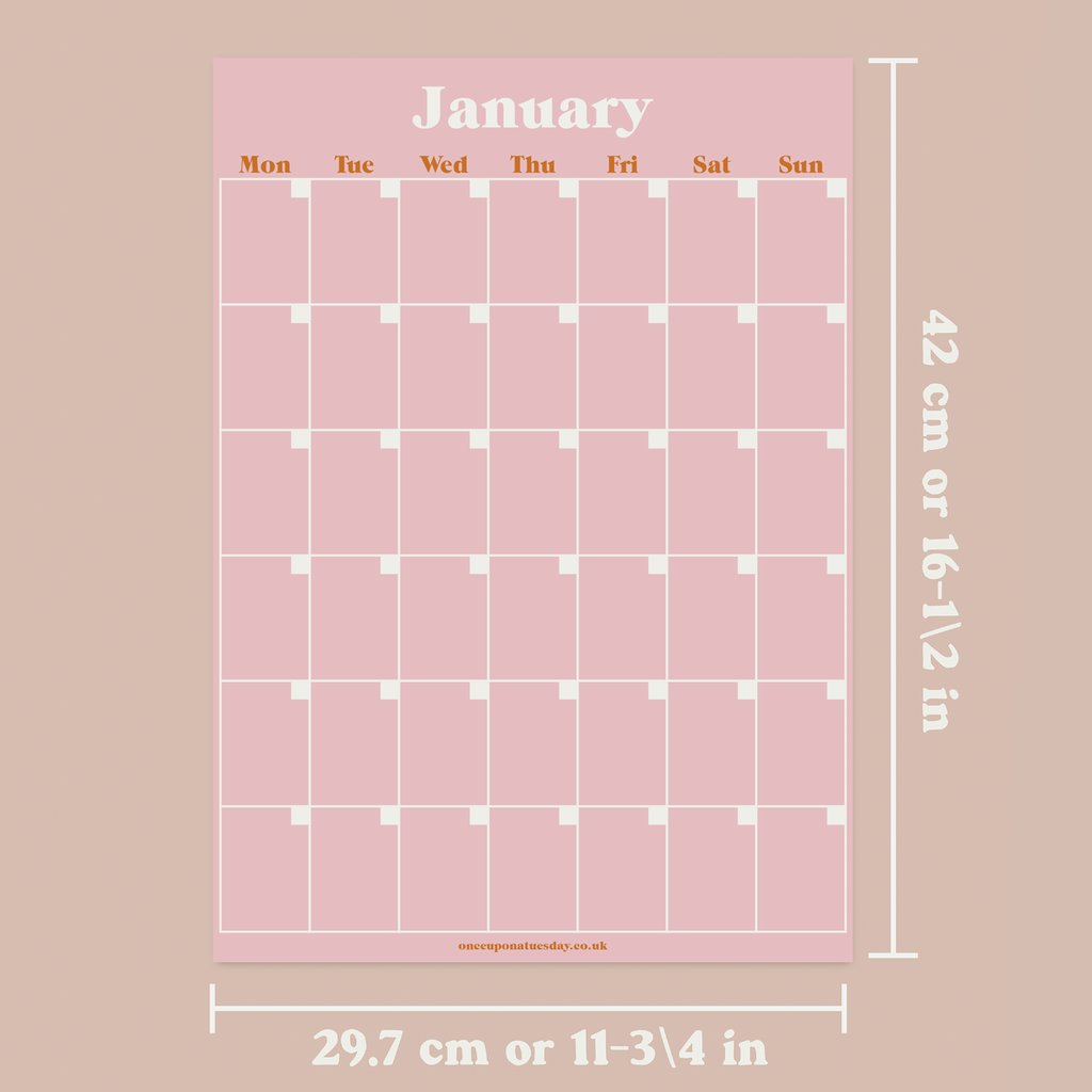 A3 wall calendar with 12 separate pages. Pastels wall planner