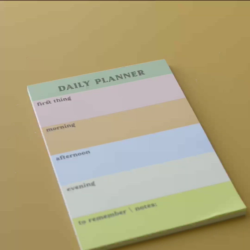 A5 Daily Planner Pad in Rainbow Colour Block. This time blocking style desk pad helps organise your day with ease. 100% Recycled Paper. Made in the UK. ADHD daily planner.